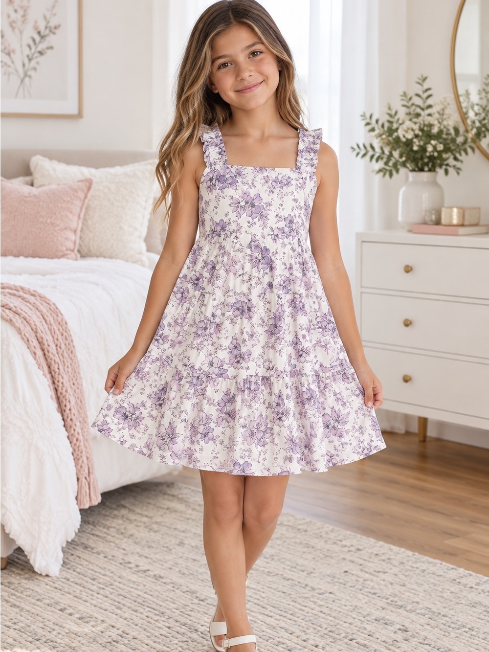 Aqua Girls Girls’ Floral Tiered Dress – Size M